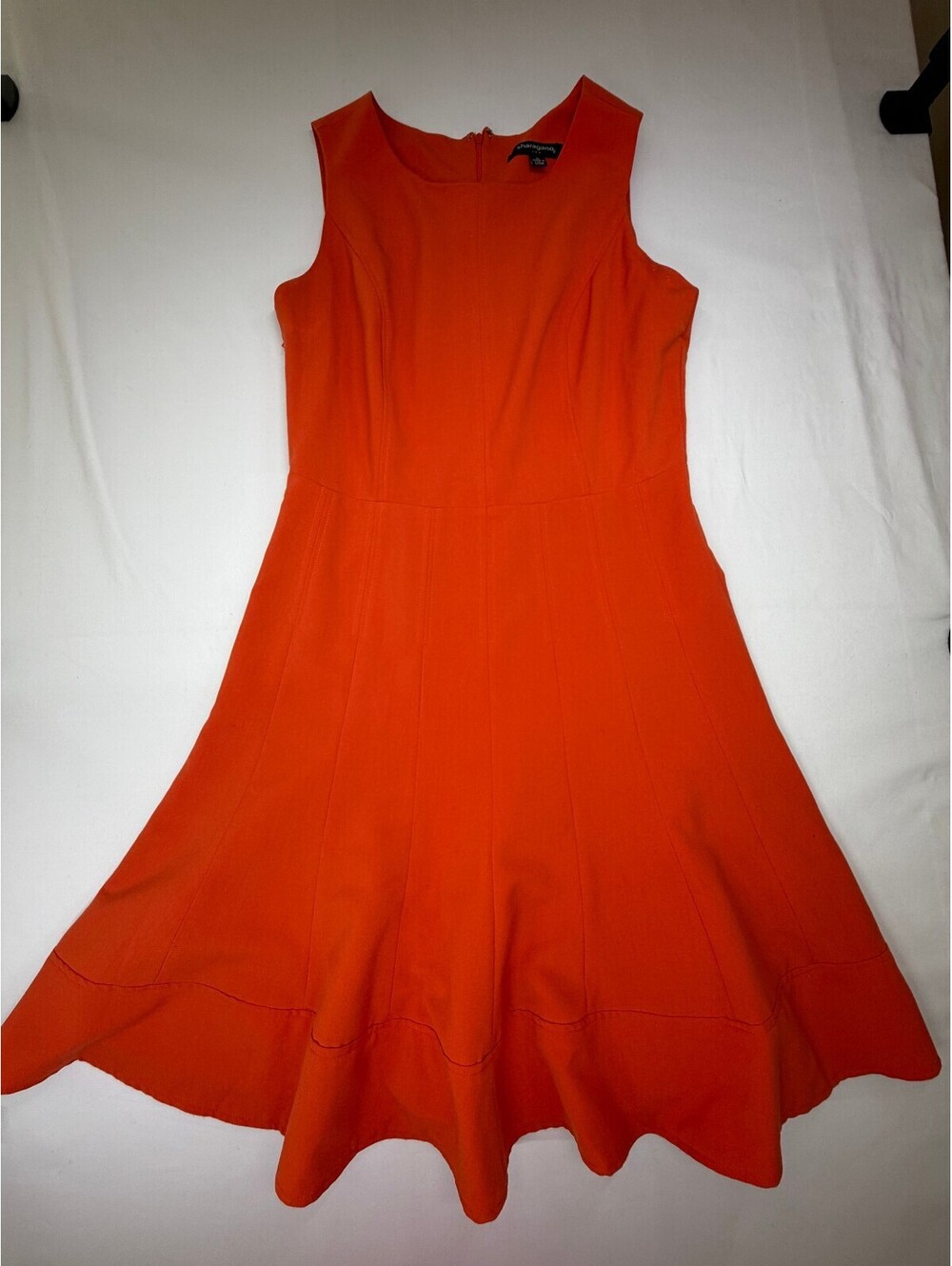 Sharagano Women's Fit & Flare Dress Sleeveless Knee Length Solid Size 10 Orange